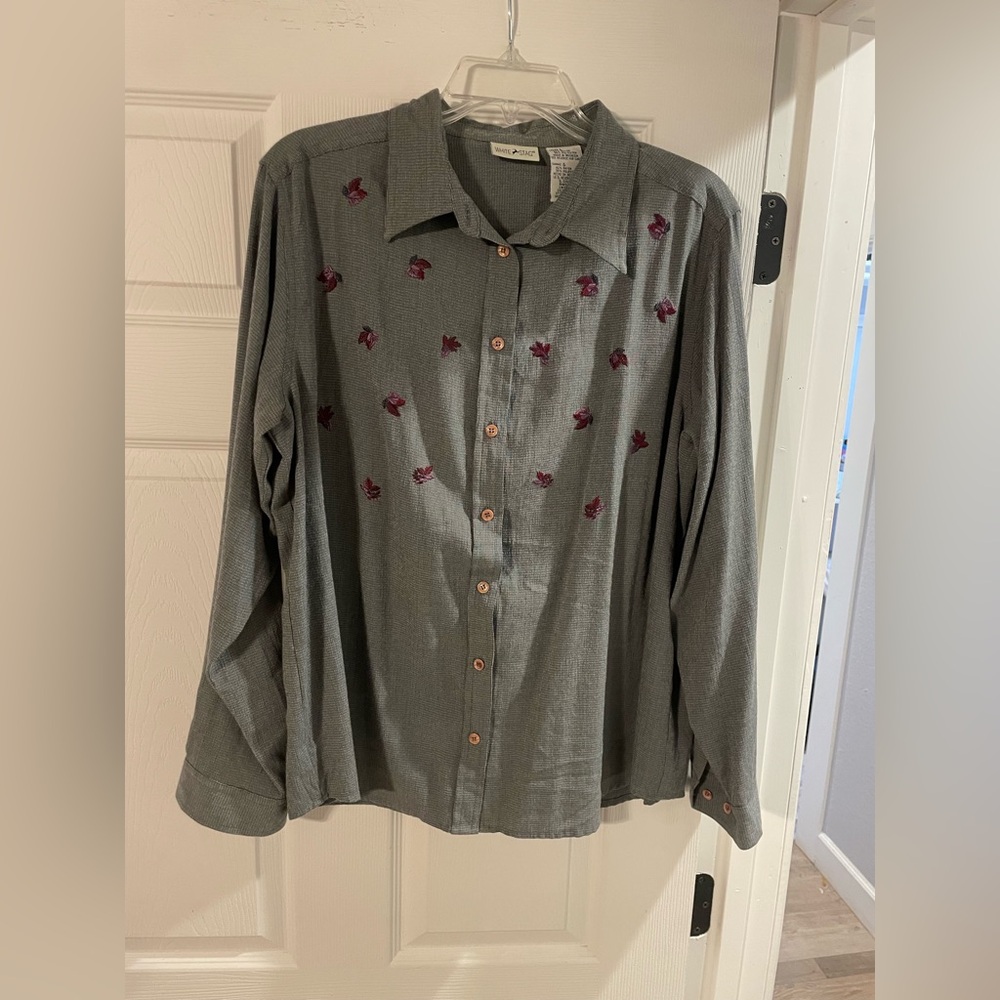 White Stag Gray Button Down Shirt with Purple Accents